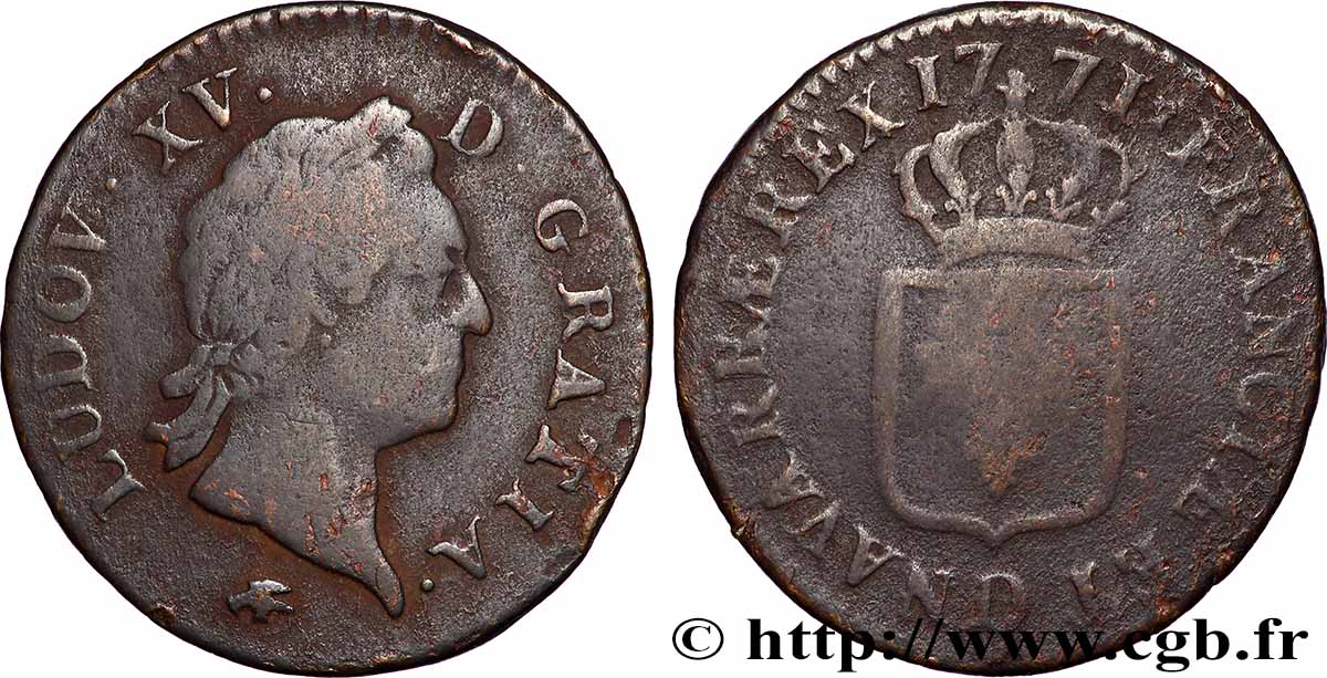 LOUIS XV THE WELL-BELOVED Sol dit à la vieille tête 1771 Lyon S