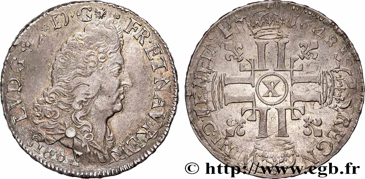 LOUIS XIV THE SUN KING Demi-écu aux huit L, 1er type 1691 Amiens AU