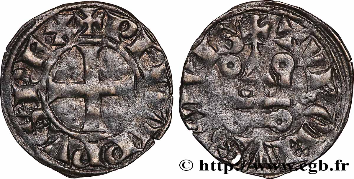 PHILIPP III THE BOLD AND PHILIPP IV THE FAIR Denier tournois à l O rond s.m. s.l. fSS