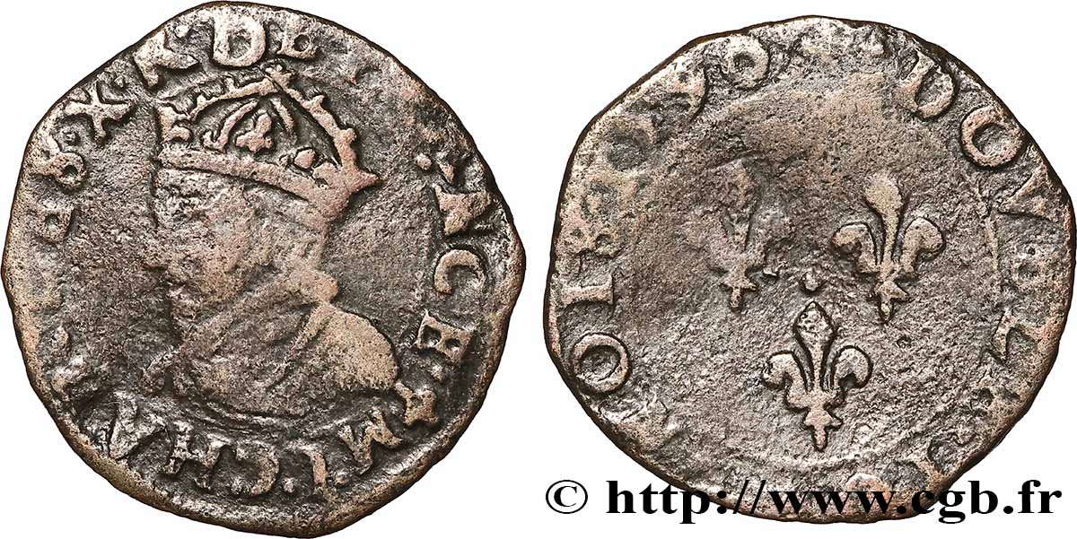 CHARLES X, CARDINAL OF BOURBON Double tournois, type de Dijon 1590 Dijon VF/VF