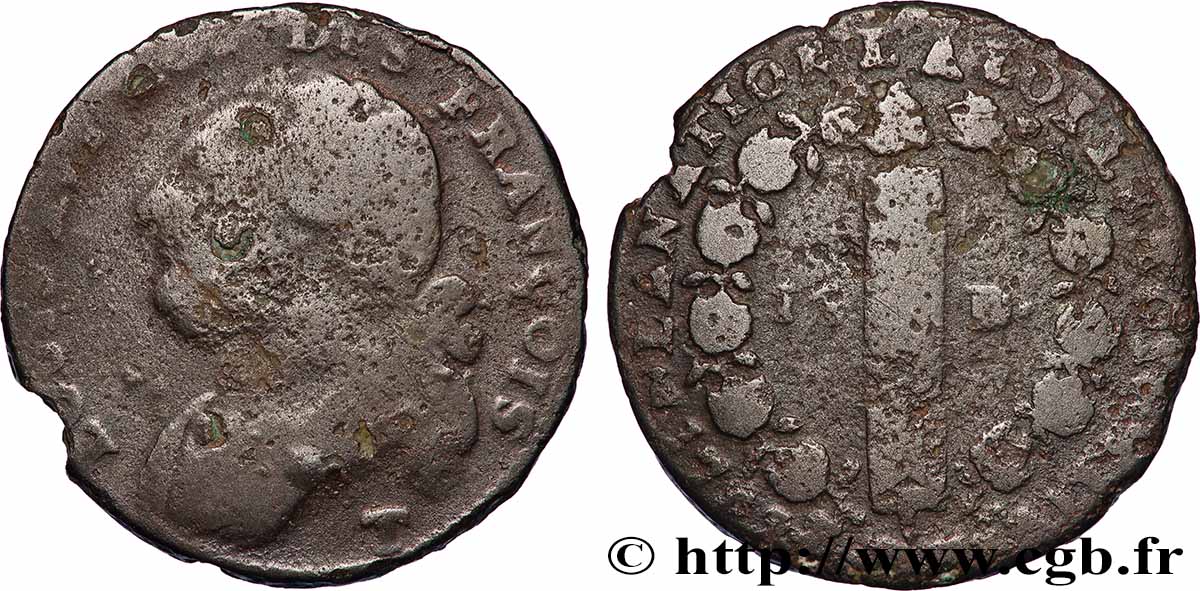 LOUIS XVI 12 deniers dit au faisceau , type FRANÇOIS 1792 Nantes B