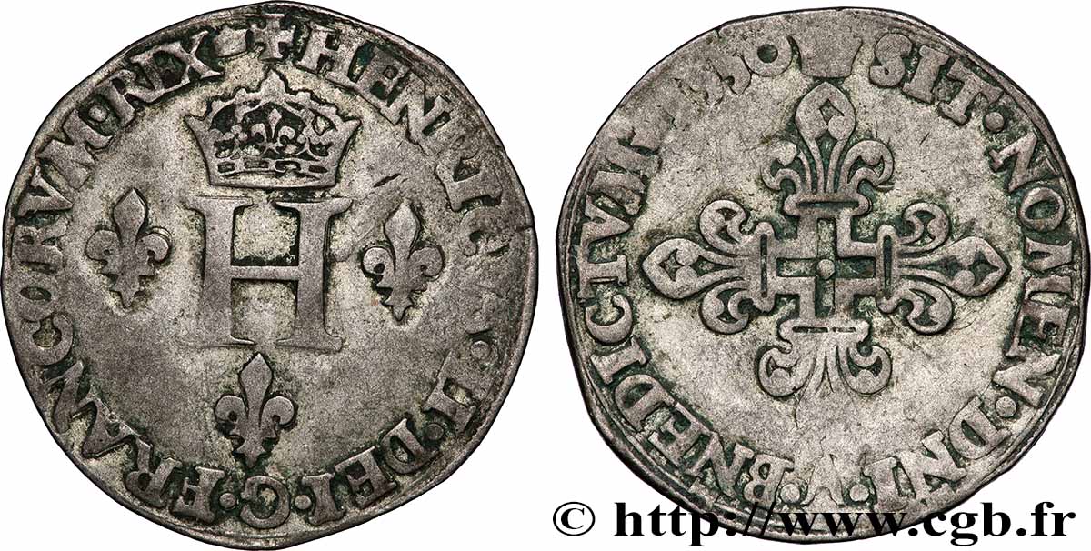 HENRY II Double sol parisis, ou six blancs ou gros de Nesle 1550 Paris, Moulin de Nesle fSS