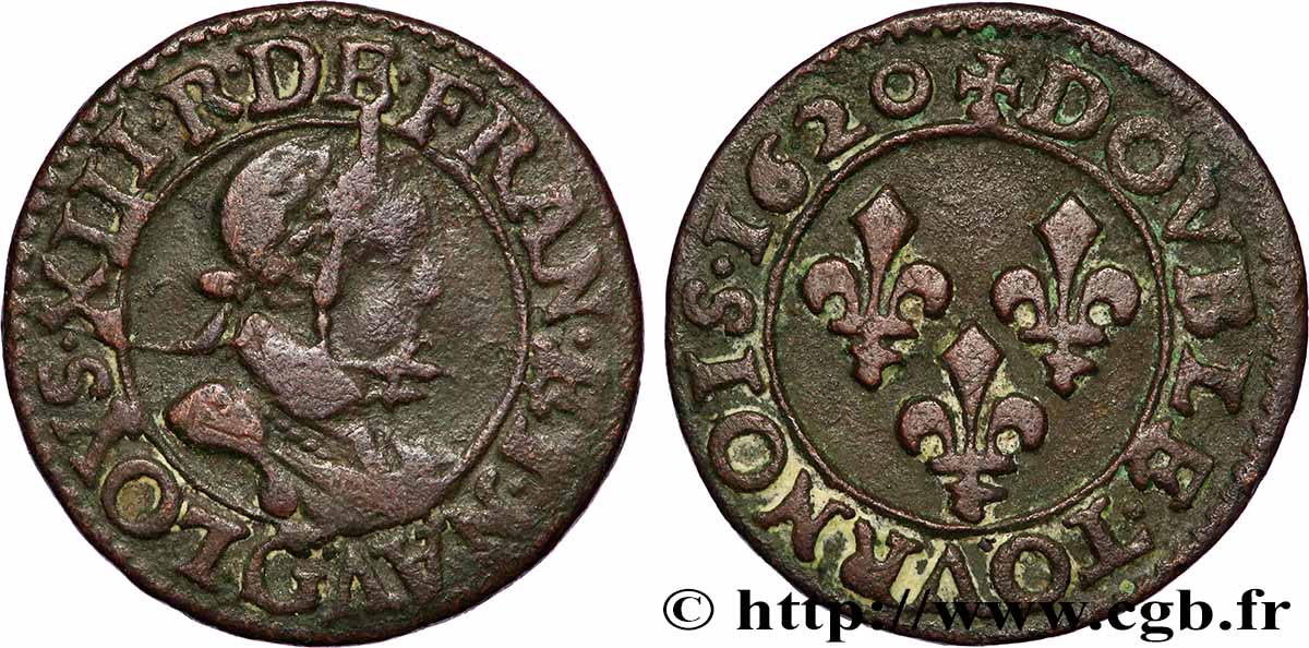 LOUIS XIII Double tournois, type 2 de Poitiers 1620 Poitiers SS/fVZ