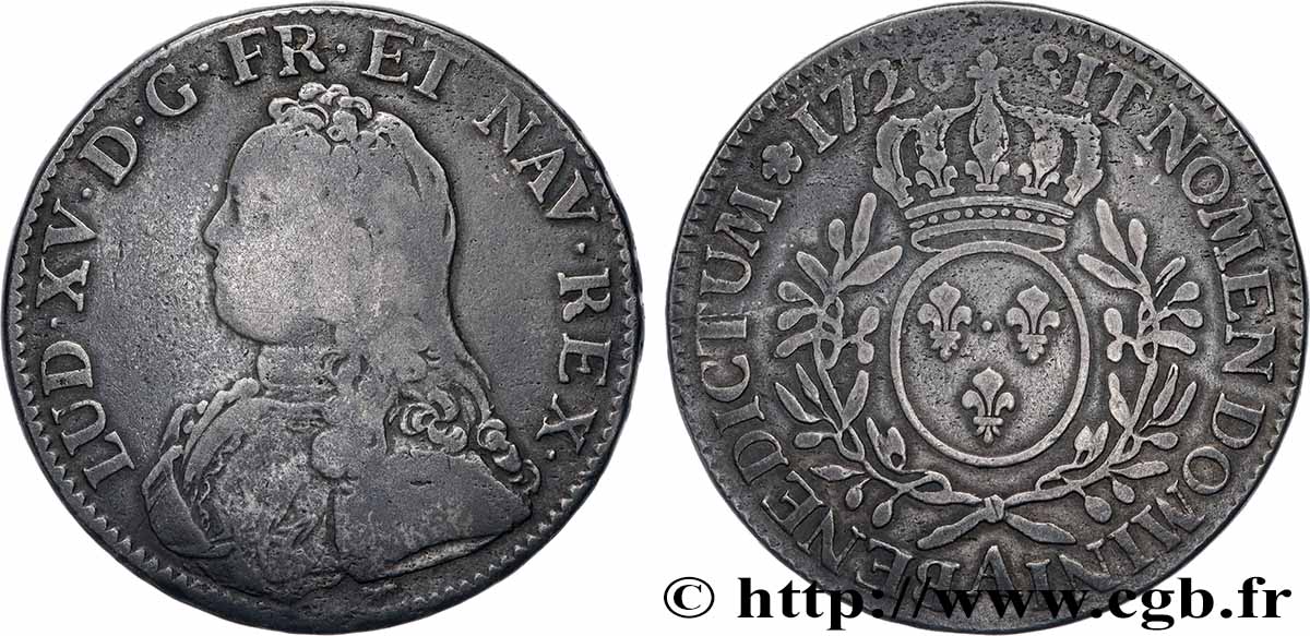 LOUIS XV THE WELL-BELOVED Écu aux branches d’olivier, buste habillé 1726 Paris MB