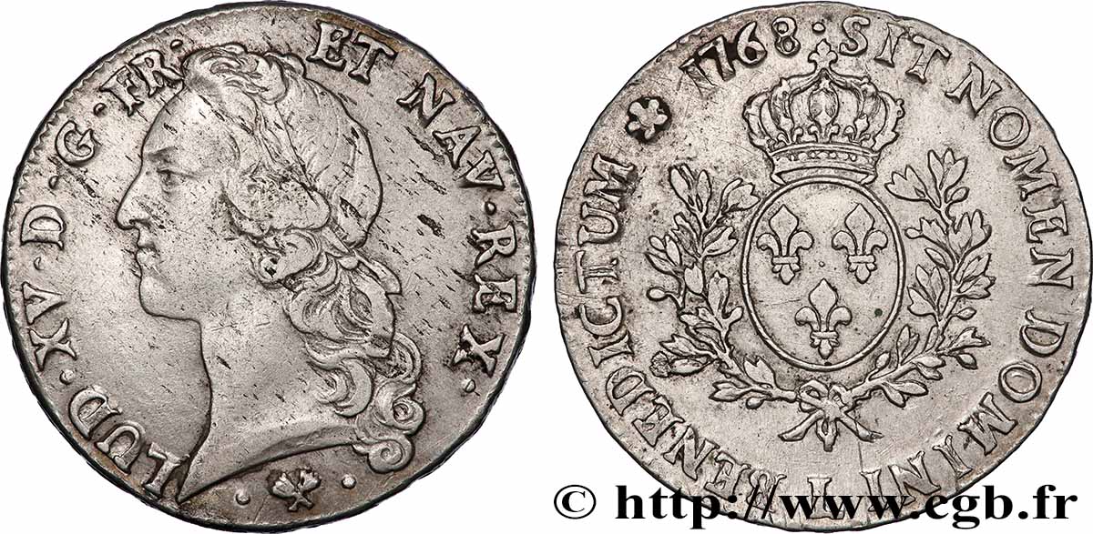 LOUIS XV THE WELL-BELOVED Écu aux branches d’olivier, tête ceinte d’un bandeau 1768 Bayonne SS/fVZ