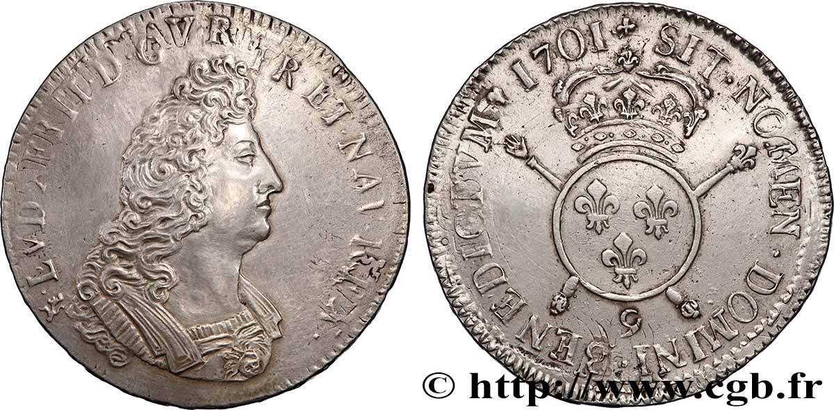 LOUIS XIV THE SUN KING Écu aux insignes 1701 Rennes SS