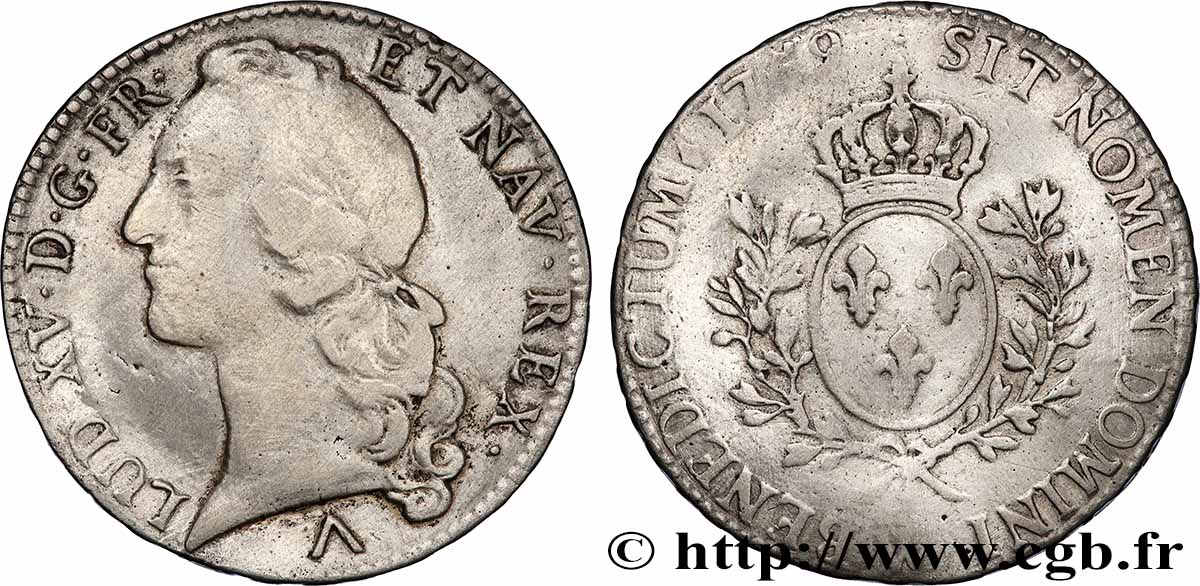 LOUIS XV THE WELL-BELOVED Écu aux branches d’olivier, tête ceinte d’un bandeau 1759 Lille S