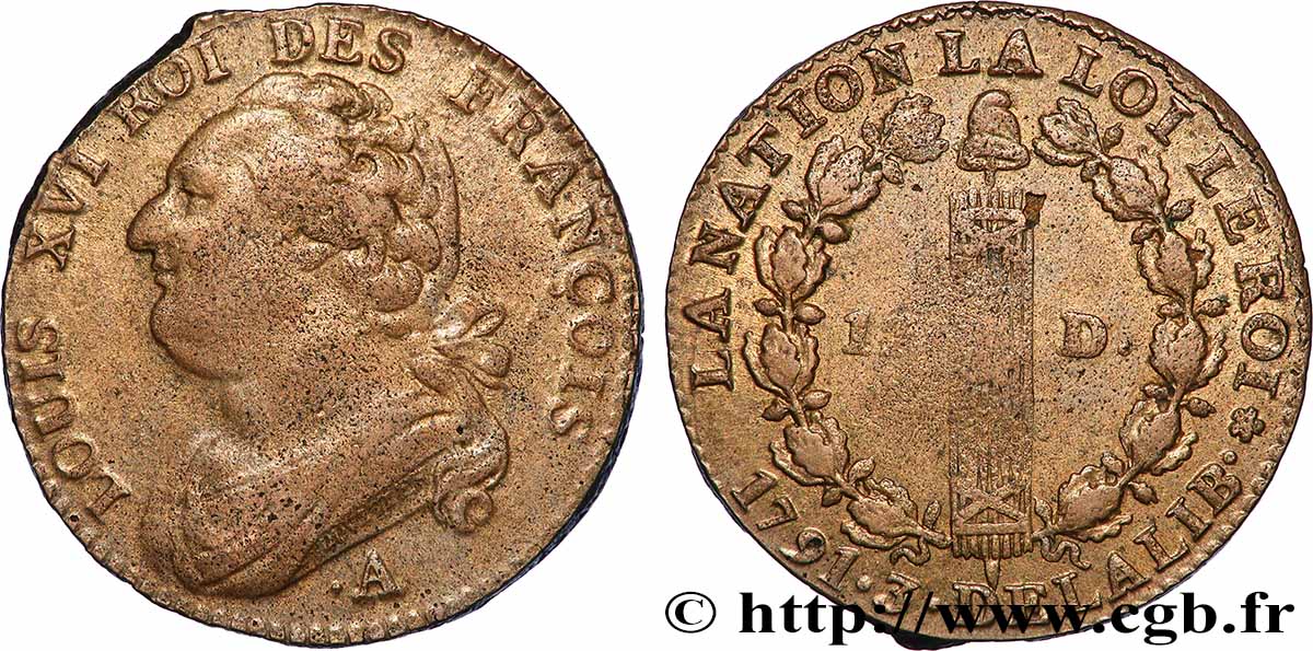 LOUIS XVI (MONARQUE CONSTITUTIONNEL) 12 deniers dit au faisceau , type FRANÇOIS 1791 Paris TTB+/TTB