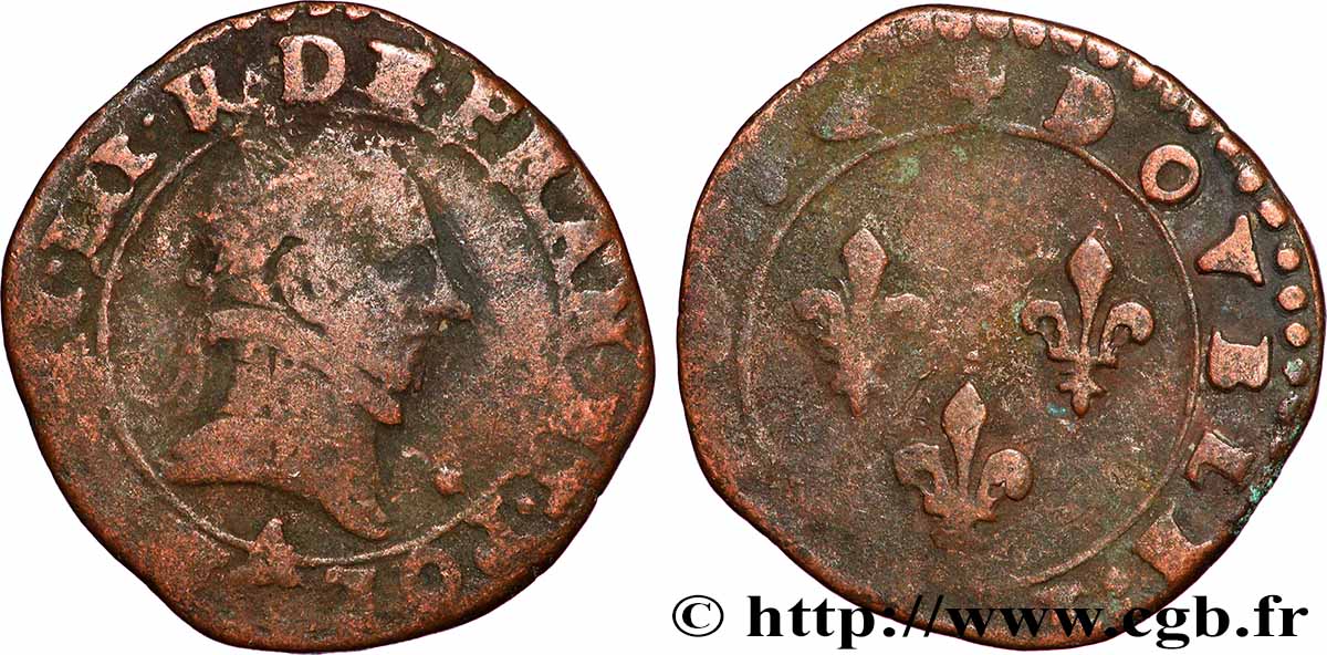 LIGUE. COINAGE AT THE NAME OF HENRY III Double tournois n.d. Paris q.MB/MB