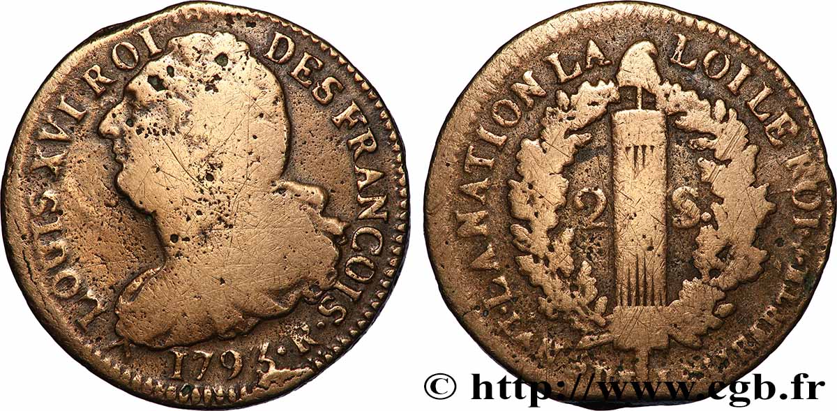 LA CONVENTION 2 sols dit au faisceau , type FRANÇOIS 1793 Orléans TB/TB+