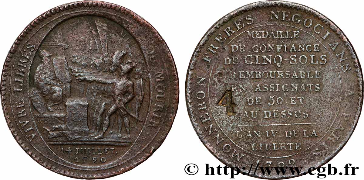 REVOLUTION COINAGE / CONFIANCE (MONNAIES DE…) Monneron de 5 sols au serment 1792 F