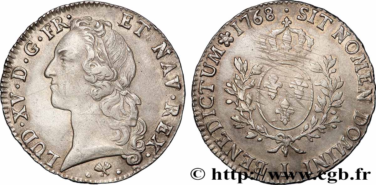 LOUIS XV THE WELL-BELOVED Écu aux branches d’olivier, tête ceinte d’un bandeau 1768 Bayonne AU