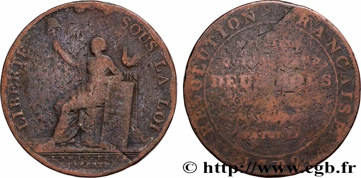 REVOLUTION COINAGE Monneron de 2 sols à la Liberté 1792 Birmingham, Soho B