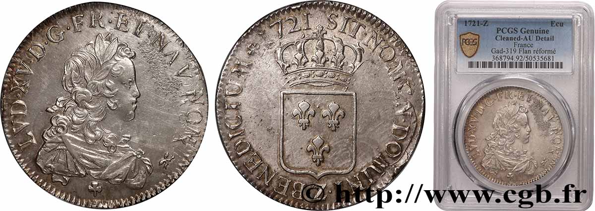 LOUIS XV THE BELOVED Écu de France 1721 Grenoble XF/AU