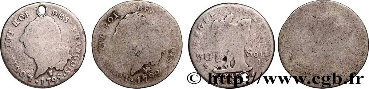 LOUIS XVI 30 sols au génie, lot de 2 ex. s. m. Atelier indéterminé lot