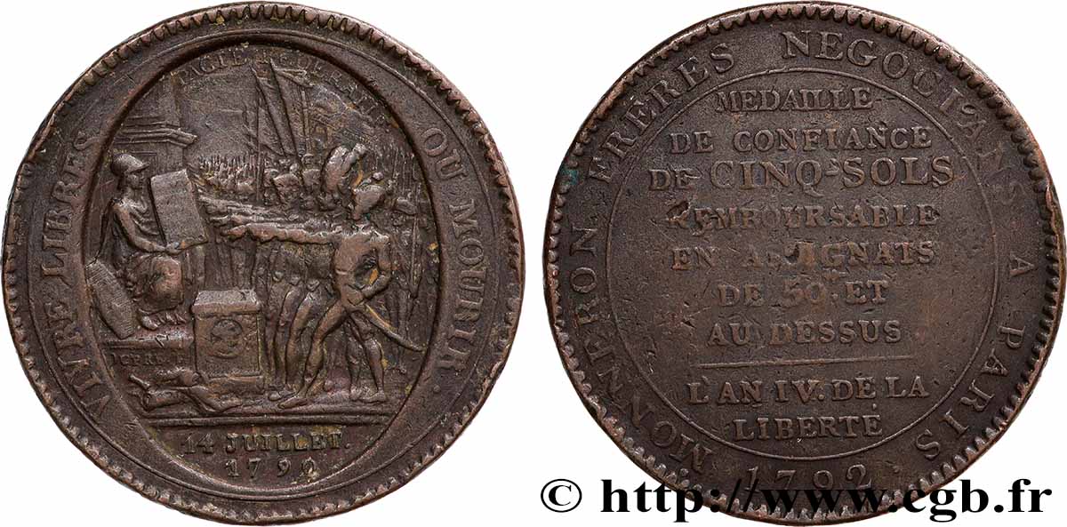 REVOLUTION COINAGE / CONFIANCE (MONNAIES DE…) Monneron de 5 sols au serment 1792 VF