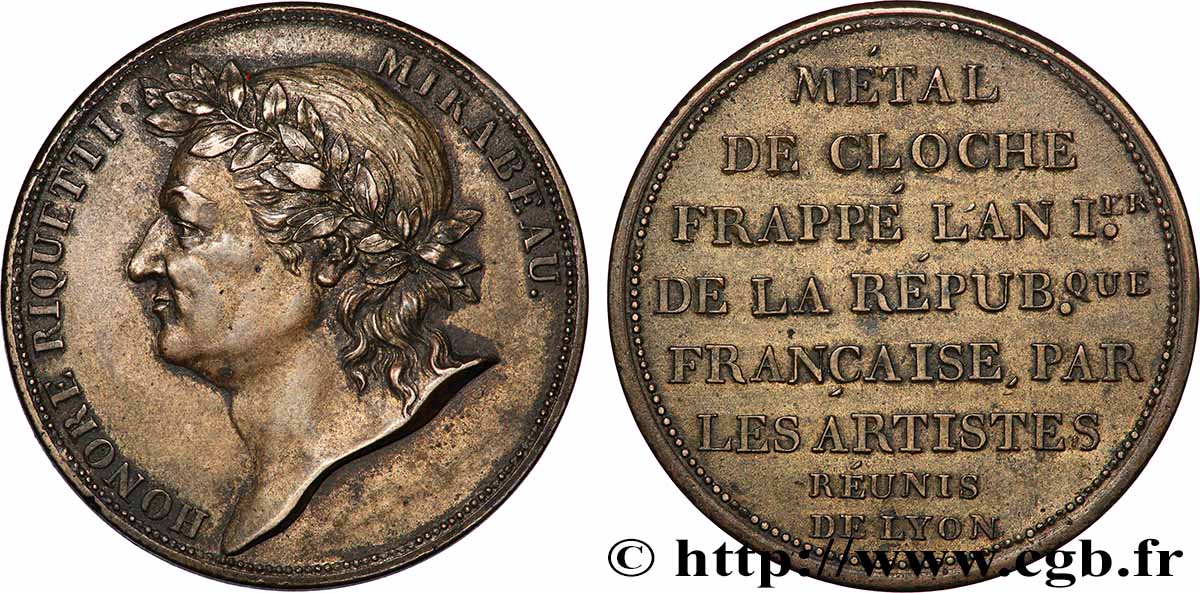 REVOLUTION COINAGE / CONFIANCE (MONNAIES DE…) Essai de Galle à l effigie de Mirabeau 1792 Lyon AU