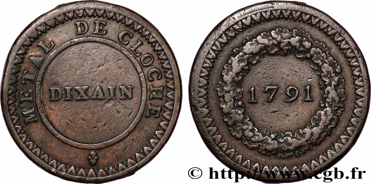 REVOLUTION COINAGE / CONFIANCE (MONNAIES DE…) Dixain de Rochon 1791 Lyon XF