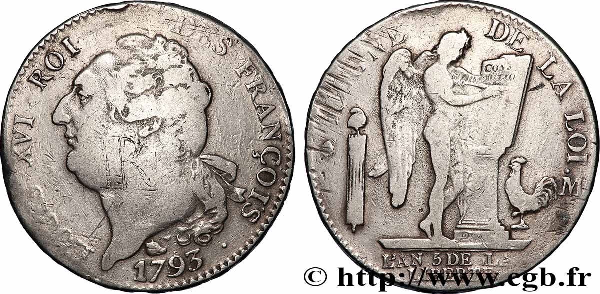 LOUIS XVI Écu dit au génie , type FRANÇOIS 1793 Toulouse VF
