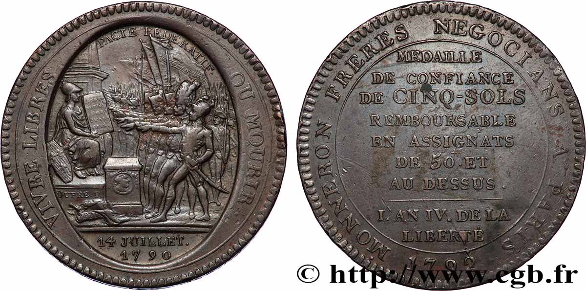 REVOLUTION COINAGE Monneron de 5 sols au serment 1792 SPL