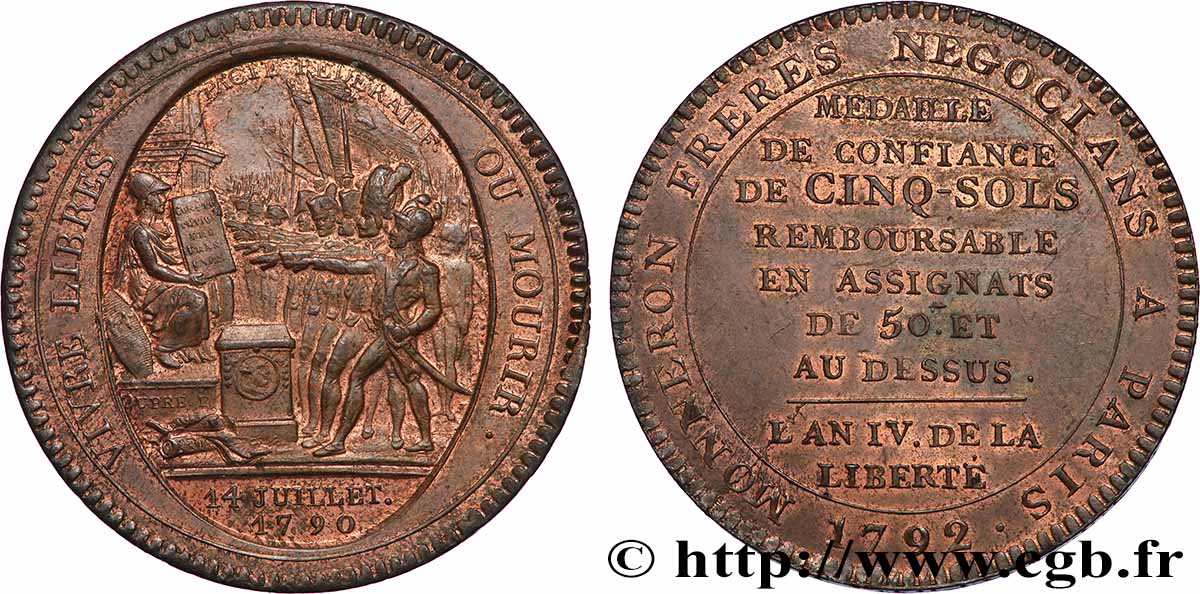REVOLUTION COINAGE / CONFIANCE (MONNAIES DE…) Monneron de 5 sols au serment 1792 AU