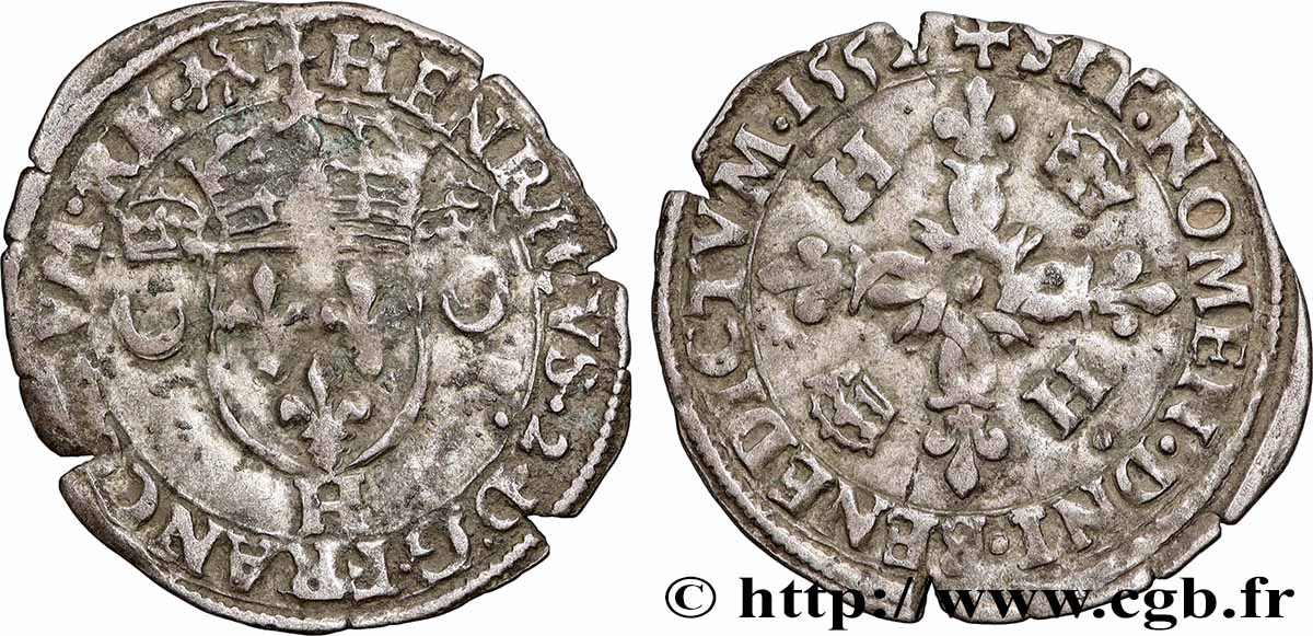 HENRY II Douzain aux croissants 1552 La Rochelle q.BB