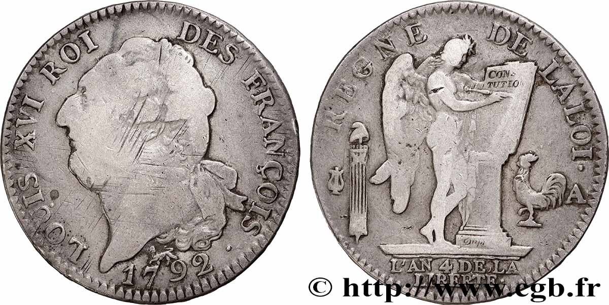 LOUIS XVI Écu au génie 1792 Paris MB