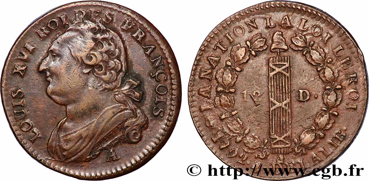 LOUIS XVI 12 deniers dit au faisceau , type FRANÇOIS 1792 Paris q.SPL
