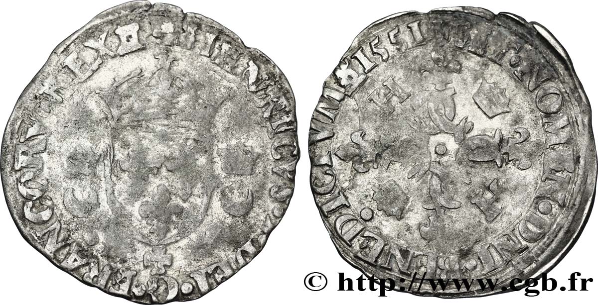 HENRI II Douzain aux croissants 1551 Caen TB/TB+