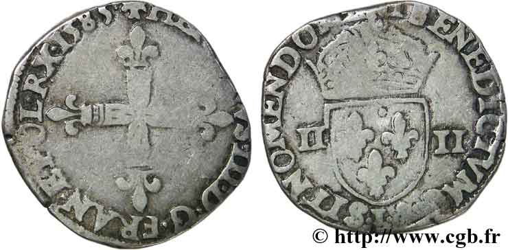 HENRI III Quart d écu, croix de face 1585 Bayonne TB