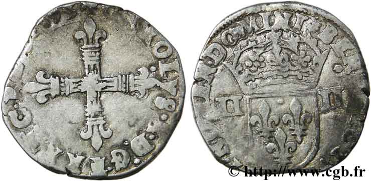 CHARLES X, CARDINAL DE BOURBON Quart d écu, croix de face 1593 Nantes TB