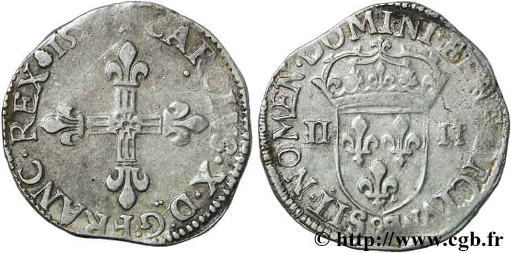 CHARLES X, CARDINAL DE BOURBON Quart d écu, croix de face n.d. Dinan TB+