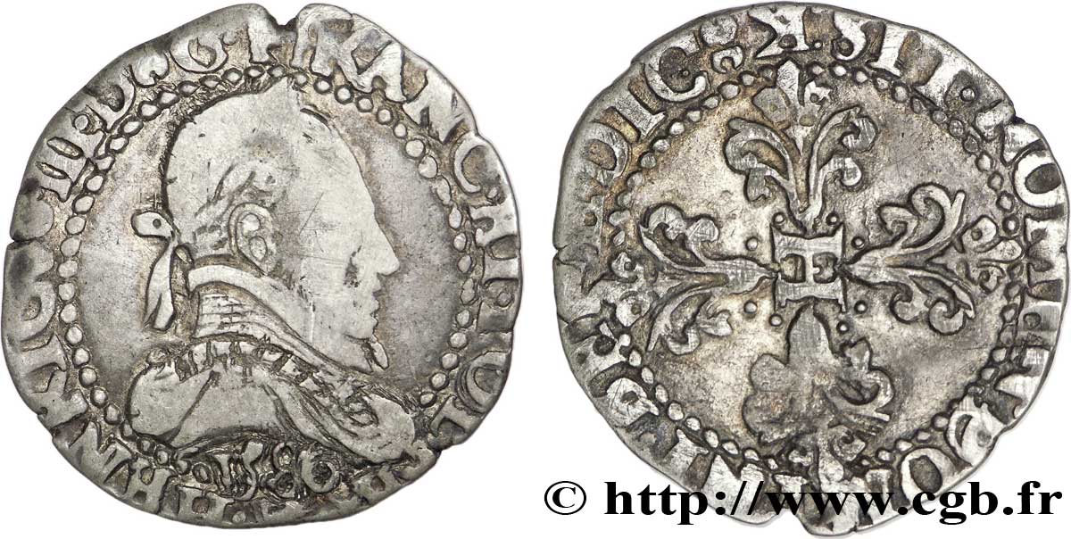 HENRI III Quart de franc au col plat 1586 Bordeaux TTB