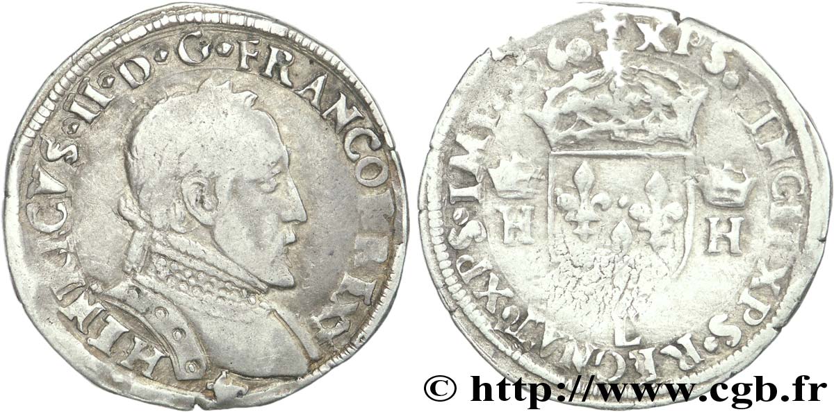 FRANÇOIS II. MONNAYAGE AU NOM D HENRI II Demi-teston au buste lauré, 2e type 1560 Bayonne TB+