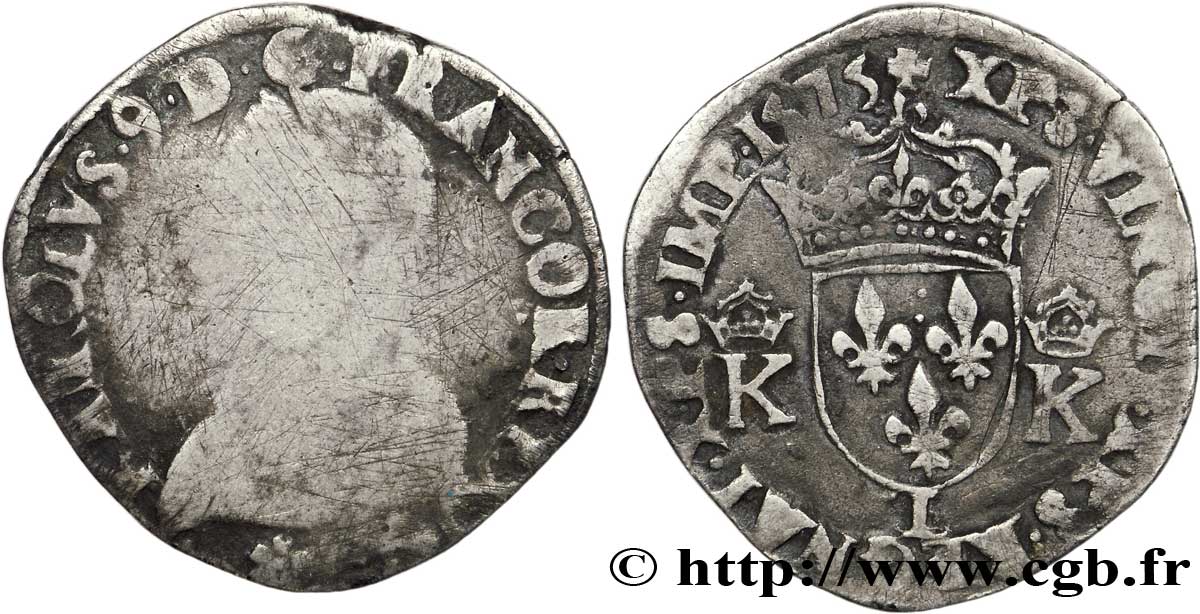 HENRI III. MONNAYAGE AU NOM DE CHARLES IX Teston, 4e type 1575 Bayonne TB/TB+