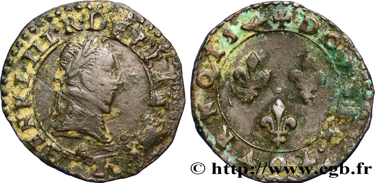 THE LEAGUE. COINAGE IN THE NAME OF HENRY III Double tournois n.d. Paris XF