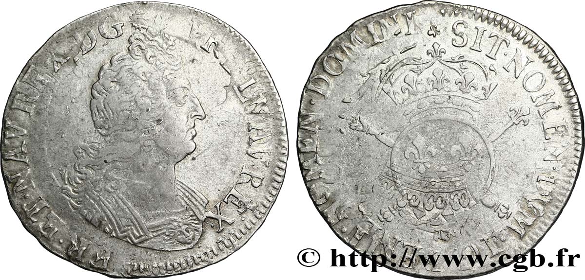 LOUIS XIV LE GRAND OU LE ROI SOLEIL Demi-écu aux insignes n.d. Atelier indéterminé TB/TB+