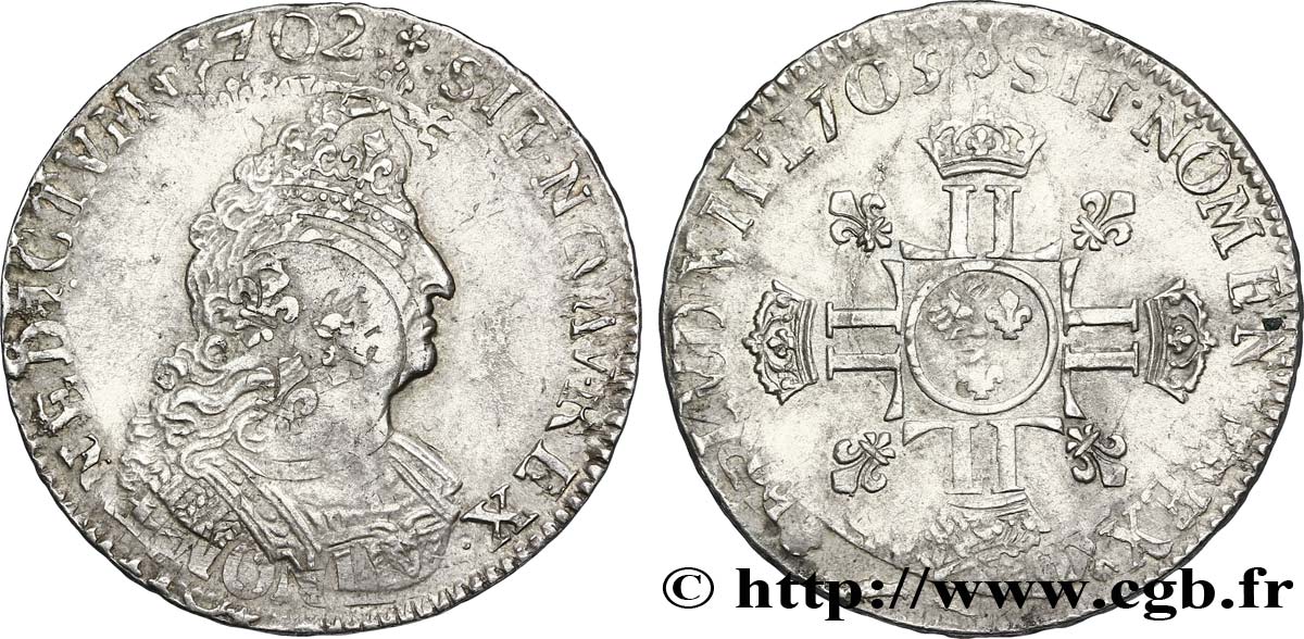 LOUIS XIV LE GRAND OU LE ROI SOLEIL Demi-écu aux huit L 1705 Atelier indéterminé TB+