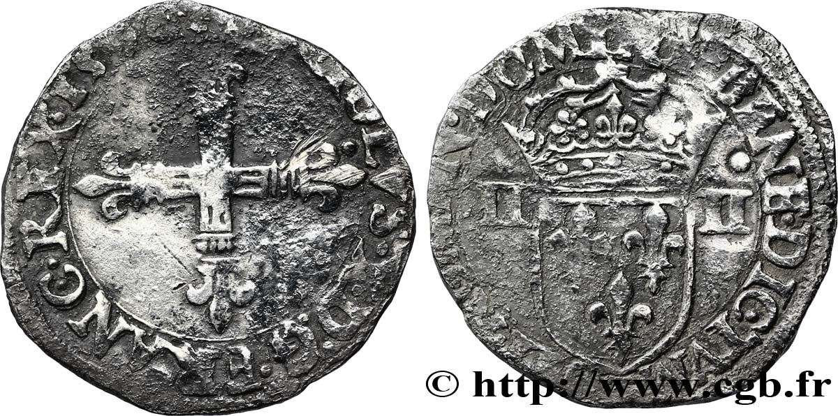 CHARLES X, CARDINAL DE BOURBON Quart d écu, croix de face 1590 Nantes TB