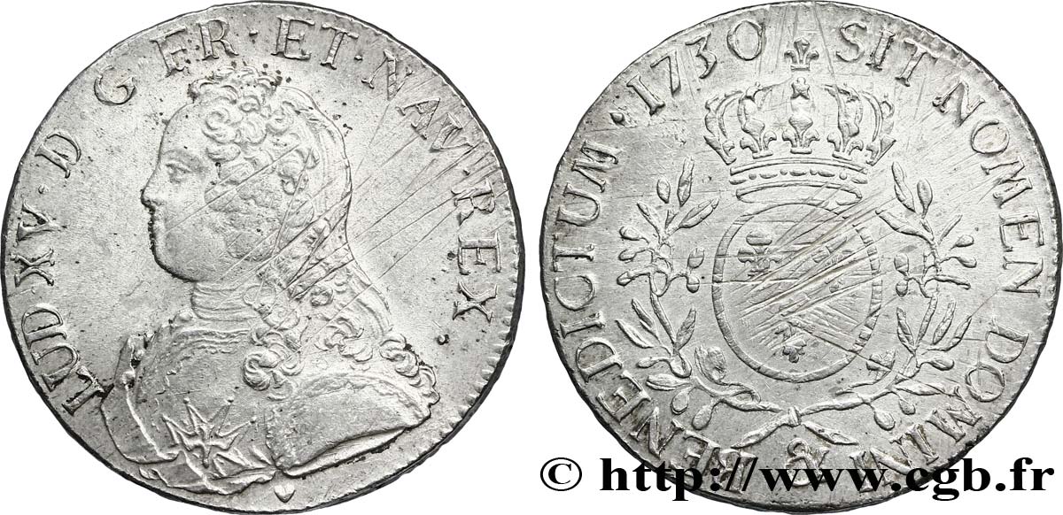 LOUIS XV DIT LE BIEN AIMÉ Écu aux branches d olivier, buste habillé 1730 Aix-en-Provence TTB+