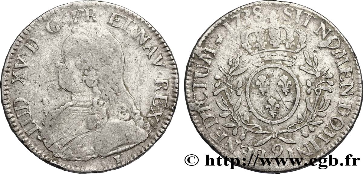 LOUIS XV DIT LE BIEN AIMÉ Écu aux branches d olivier, buste habillé 1738 Rennes TB/TB+