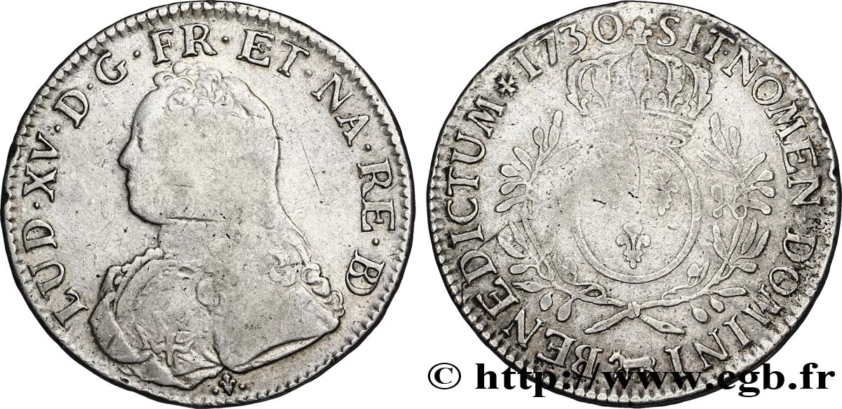 LOUIS XV DIT LE BIEN AIMÉ Écu aux branches d olivier, buste habillé 1730 Pau TB