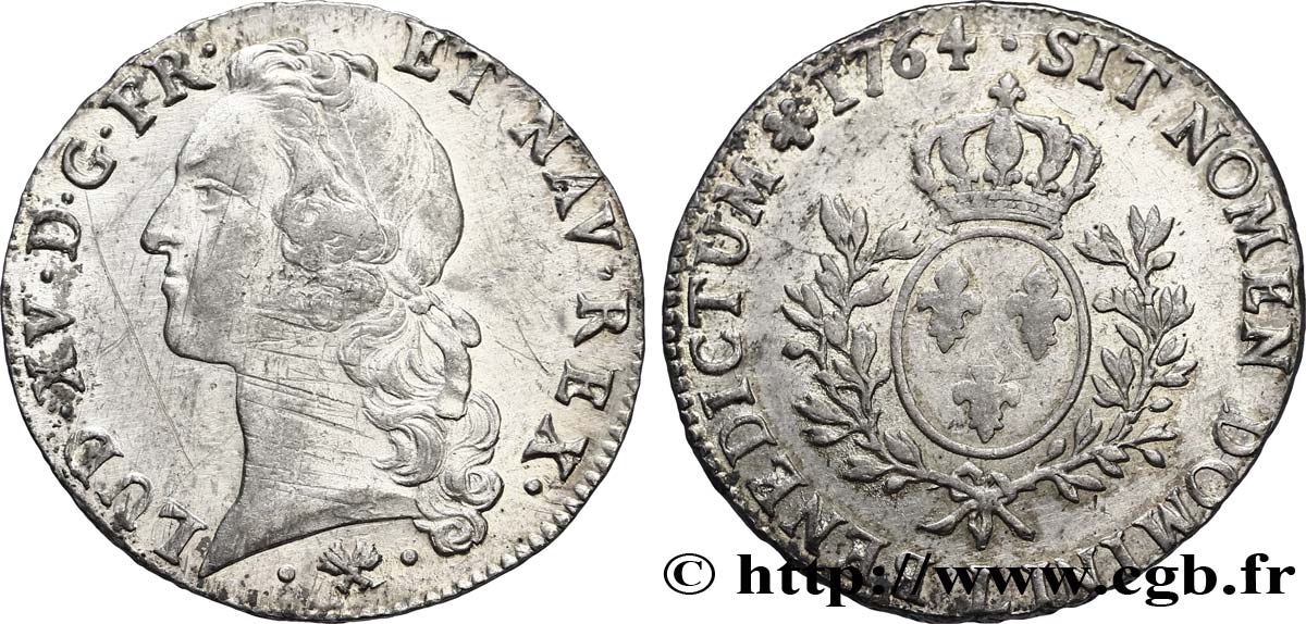 LOUIS XV DIT LE BIEN AIMÉ Écu aux branches d’olivier, tête ceinte d’un bandeau 1764 Bayonne SUP