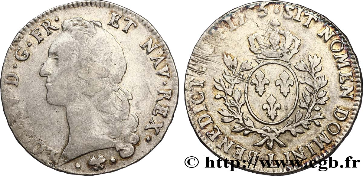 LOUIS XV DIT LE BIEN AIMÉ Écu aux branches d’olivier, tête ceinte d’un bandeau 1765 Bayonne TB+/TTB