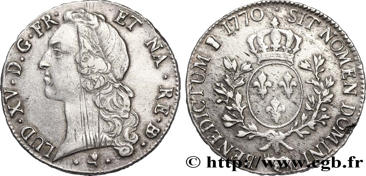 LOUIS XV DIT LE BIEN AIMÉ Écu aux branches d’olivier, tête ceinte d’un bandeau 1770 Pau TTB