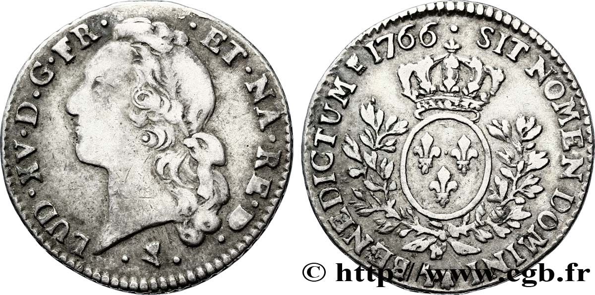 LOUIS XV DIT LE BIEN AIMÉ Cinquième d’écu aux branches d’olivier, tête ceinte d’un bandeau 1766 Pau TB/TTB