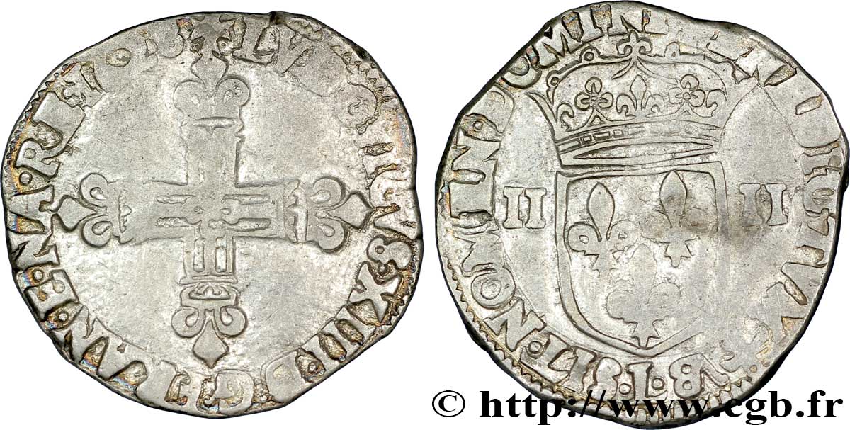 LOUIS XIII LE JUSTE Quart d écu, à la croix fleurdelisée, titulature côté croix 1628 Bayonne TB+