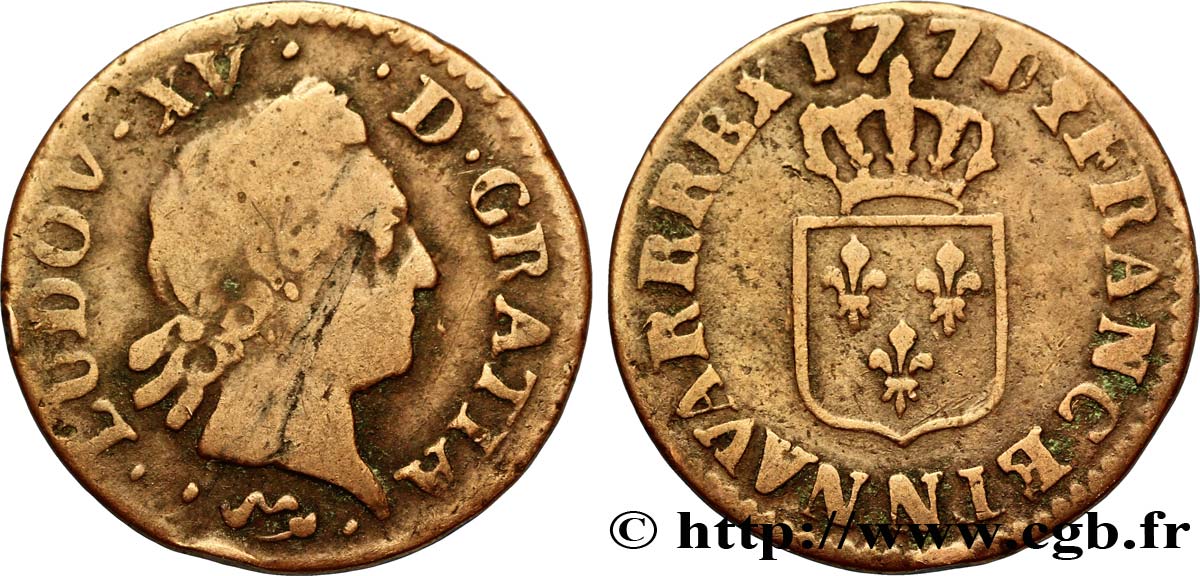 LOUIS XV DIT LE BIEN AIMÉ Liard dit “à la vieille tête” 1771 Montpellier TB/TB+