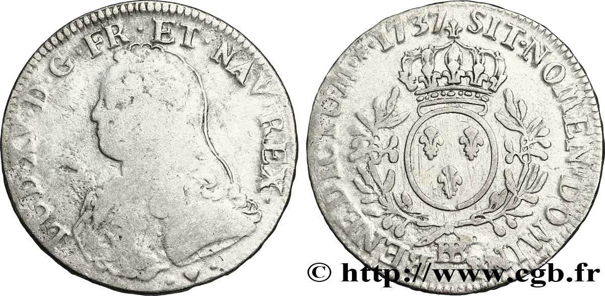 LOUIS XV DIT LE BIEN AIMÉ Écu aux branches d olivier, buste habillé 1737 Strasbourg B/TB+