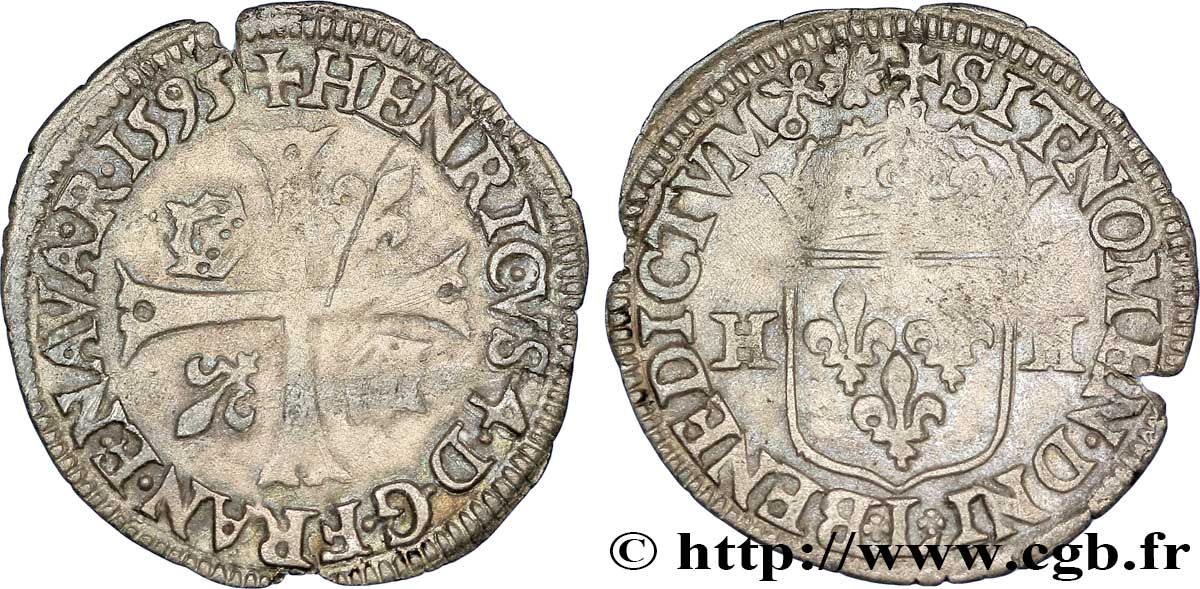 HENRI IV LE GRAND Douzain aux deux H, 3e type 1595 Bayonne TTB